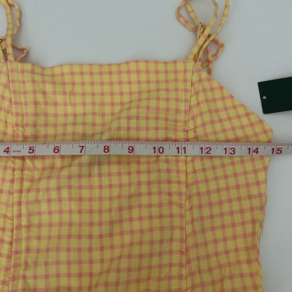 Wild Fable Double Ruched Front Gingham Plaid Yellow and Pink mini Dress - M - Picture 6 of 10